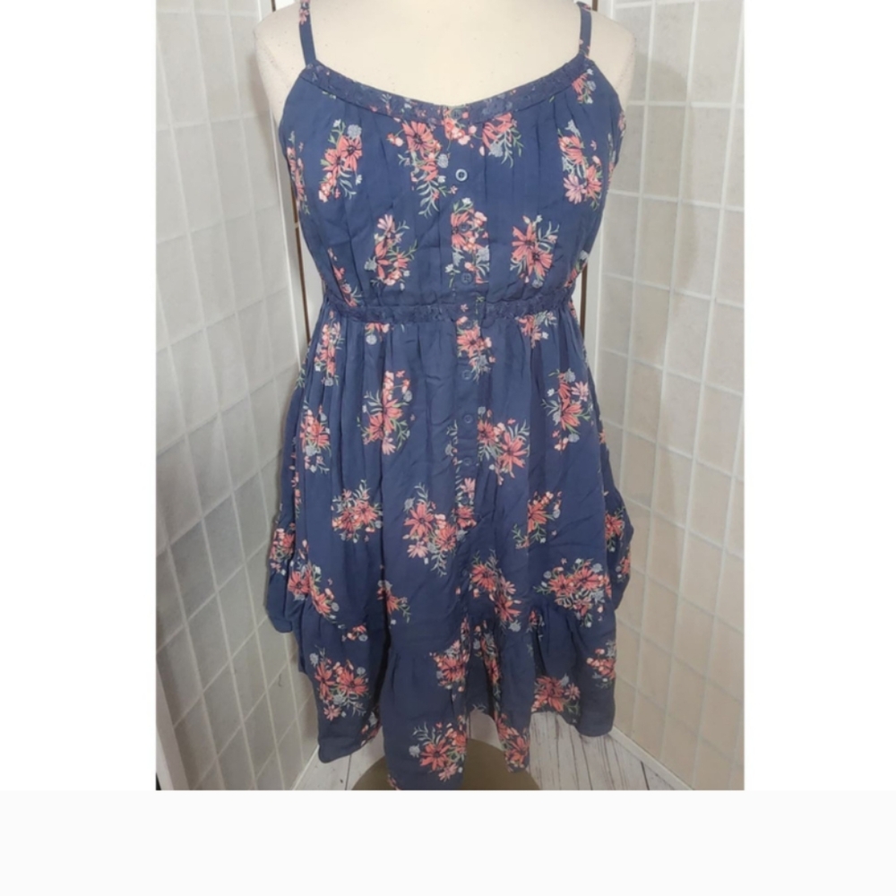NWT Torrid Mini Blue Floral Ruffle Challis Tank Dress Plus Size: 1X (14/16)